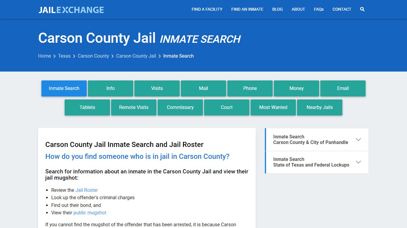 Inmate Search: Roster & Mugshots - Carson County Jail, TX